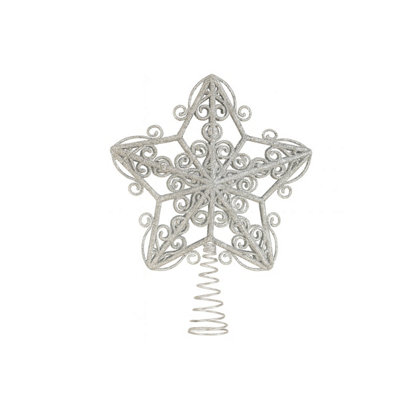 Melody Maison Silver Ornate Glitter Star Christmas Tree Topper