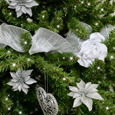 Melody Maison Silver Sparkle Ruffle Christmas Tree Ribbon - 270cm