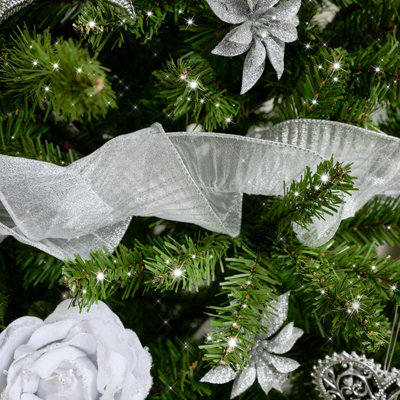 Melody Maison Silver Sparkle Ruffle Christmas Tree Ribbon - 270cm