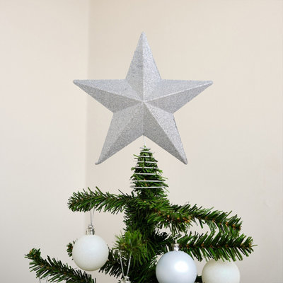 Melody Maison Silver Sparkly Glitter Star Shaped Christmas Tree Topper