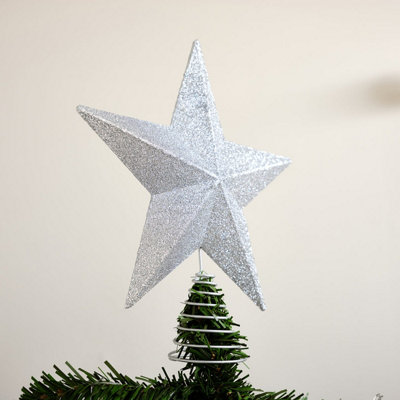 Melody Maison Silver Sparkly Glitter Star Shaped Christmas Tree Topper