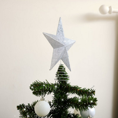 Melody Maison Silver Sparkly Glitter Star Shaped Christmas Tree Topper