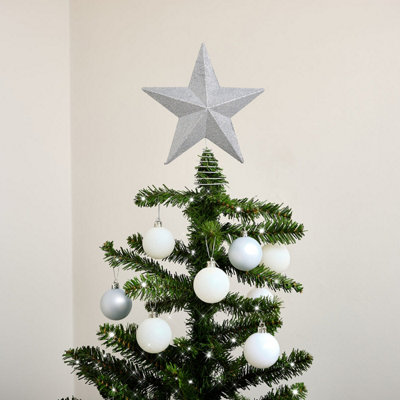Melody Maison Silver Sparkly Glitter Star Shaped Christmas Tree Topper