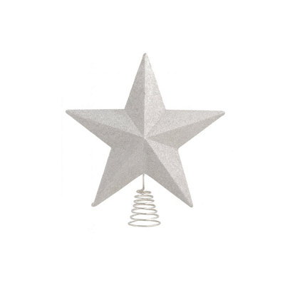 Melody Maison Silver Sparkly Glitter Star Shaped Christmas Tree Topper