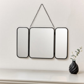Melody Maison Small Black Triple Wall Hanging Mirror - 50cm x 30.5cm