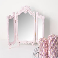 Melody Maison Small Pink Ornate Rose Triple Mirror - 37cm x 38cm