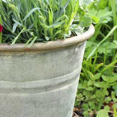 Melody Maison Small Rustic Grey Metal Bucket Planter Pot - 23cm