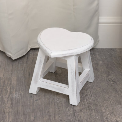 Melody Maison Small White Mango Wooden Heart Stool
