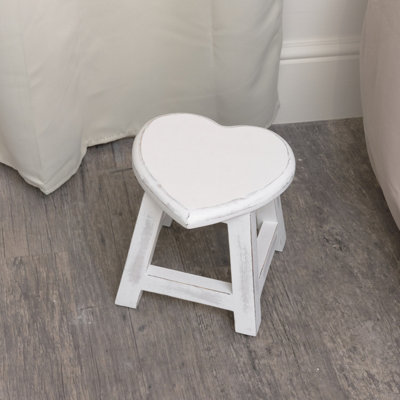 Melody Maison Small White Mango Wooden Heart Stool