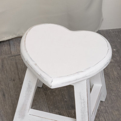 Melody Maison Small White Mango Wooden Heart Stool
