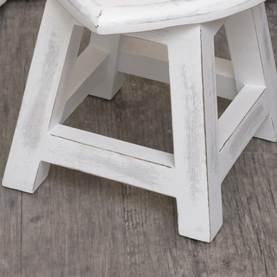 Melody Maison Small White Mango Wooden Heart Stool