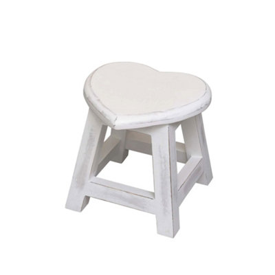 Melody Maison Small White Mango Wooden Heart Stool