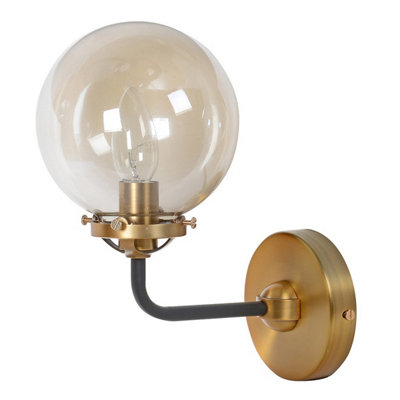 Antique Brass Wall Lamp Amber Glass Lighting and Lights.