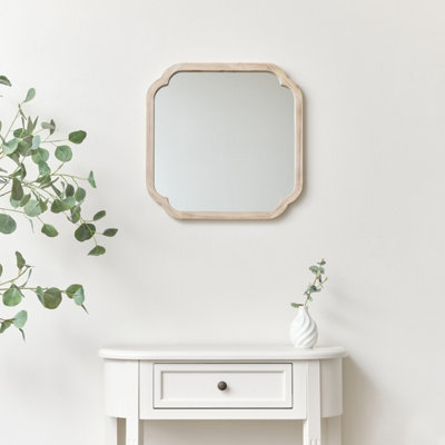 Melody Maison Square Natural Washed Wood Framed Wall Mirror 50cm x 50cm