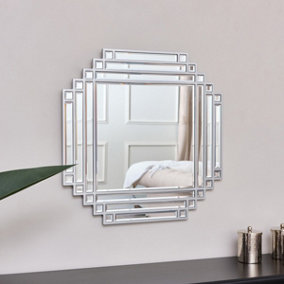 Melody Maison Square Silver Art Deco Fan Wall Mirror 55cm x 55cm