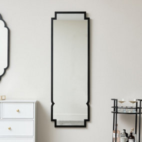 Melody Maison Tall Black Curved Framed Art Deco Wall Mirror 50cm x 150cm