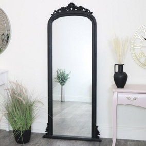 Melody Maison Tall Black Ornate Vintage Wall/Leaner Mirror 80cm x 180cm