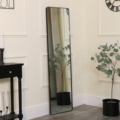 Melody Maison Tall Brushed Black Thin Framed Wall Mirror / Leaner Mirror 42cm x 156cm