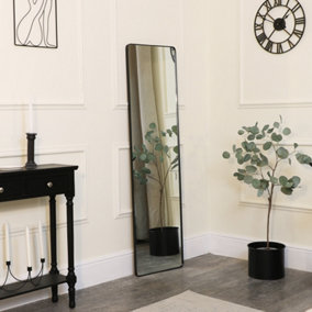 Melody Maison Tall Brushed Black Thin Framed Wall Mirror / Leaner Mirror 42cm x 156cm