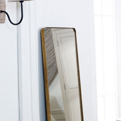 Melody Maison Tall Brushed Gold Thin Framed Wall Mirror / Leaner Mirror 42cm x 156cm