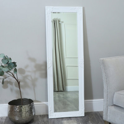 Melody Maison Tall / Long White Ornate Wall / Leaner Mirror 47cm x 142cm