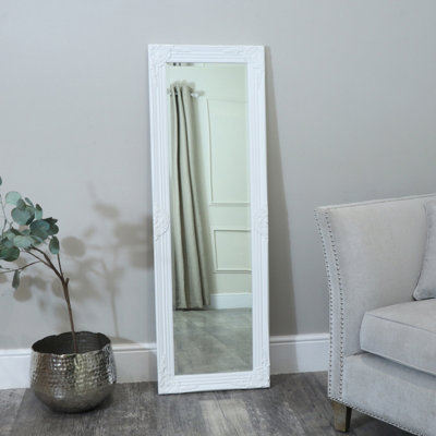 Melody Maison Tall / Long White Ornate Wall / Leaner Mirror 47cm x 142cm