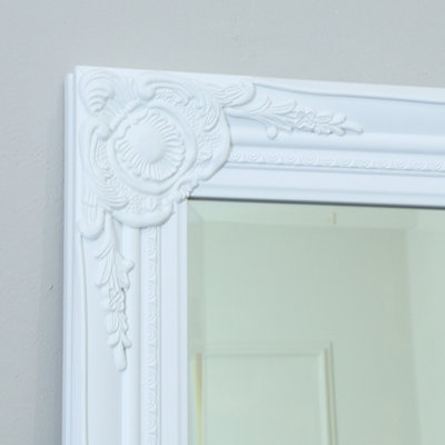 Melody Maison Tall / Long White Ornate Wall / Leaner Mirror 47cm x 142cm