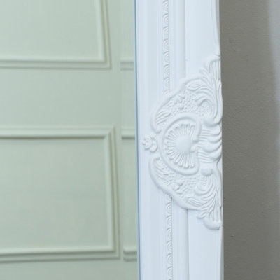 Melody Maison Tall / Long White Ornate Wall / Leaner Mirror 47cm x 142cm