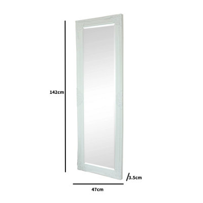 Melody Maison Tall / Long White Ornate Wall / Leaner Mirror 47cm x 142cm