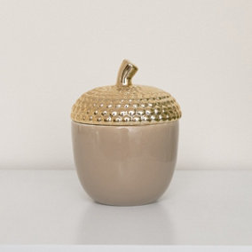 Melody Maison Taupe and Gold Ceramic Acorn Lidded Jar