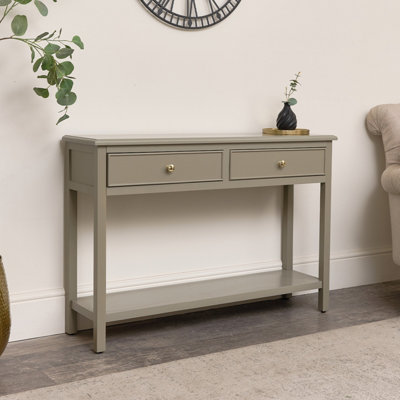 Melody Maison Taupe Grey 2 Drawer Console Table with Shelf Storage