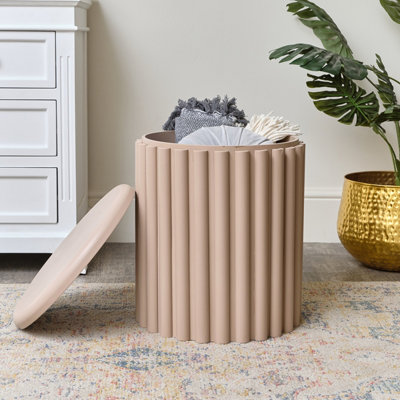 Melody Maison Taupe Wooden Fluted Storage Stool / Side Table