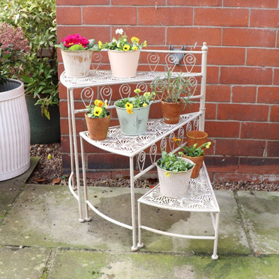 Melody Maison Textured Stone Effect Metal Three Tier Plant Stand / Plant Theatre - 65cm x 56cm