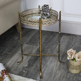 Melody Maison Vintage Gold Mirrored Tray Table