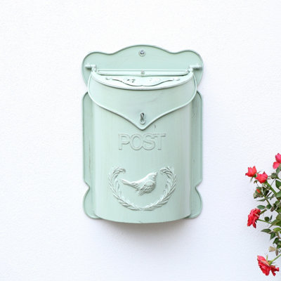 Melody Maison Wall Mounted Metal Light Green Post Box