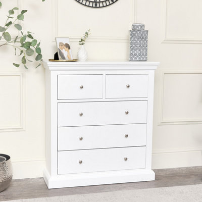 Melody Maison White 5 Drawer Chest of Drawers - Slimline Haxey 