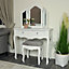 Melody Maison White Dressing Table, Mirror, Stool & Pair Bedside Tables - Victoria Range