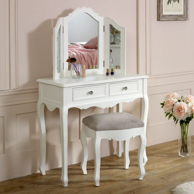 Melody Maison White Dressing Table Mirror Stool Set Victoria Range