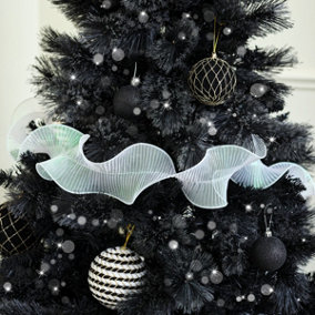 Melody Maison White Sparkle Ruffle Christmas Tree Ribbon - 270cm