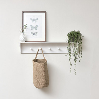 Melody Maison White Wall Shelf with Hooks