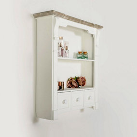 Melody Maison White Wooden Wall Shelf Unit with Drawers