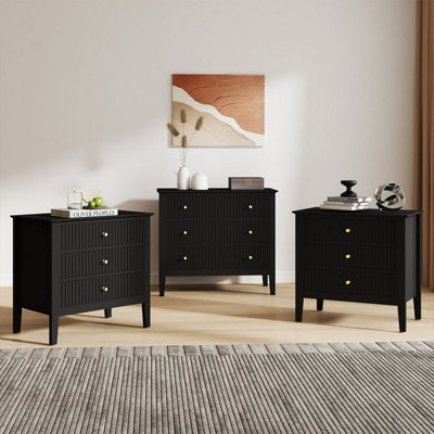 Melody Maison Wide 3 Drawer Chest of Drawers and Pair of Large Bedside ...