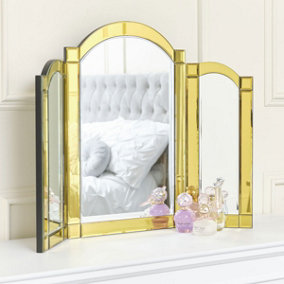 Melody Maison Yellow Glass Art Deco Triple Mirror 74cm x 60cm