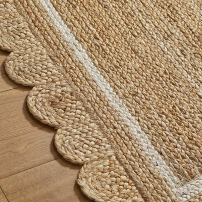 Melrose 100% Jute Made Naturals Border Scallop Edge Large Area Rug 0mm ...