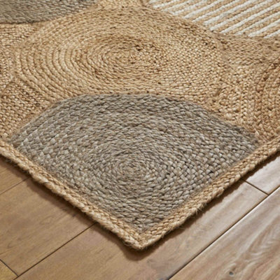 Melrose 100% Jute Made Naturals Circles Patterned Medium Area Rug 0mm ...