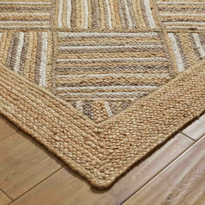 Melrose 100% Jute Made Naturals Squares Large Area Rug 0mm Pile Height ...