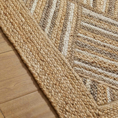 Melrose 100% Jute Made Naturals Squares Medium Area Rug 0mm Pile Height ...