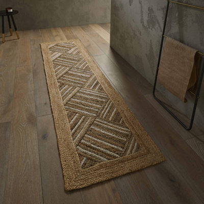 Melrose 100% Jute Made Naturals Squares Runner Area Rug 0mm Pile Height ...
