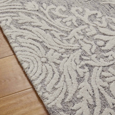 Melrose 100% Wool Made Grey Ivory Coloured Contemporary Pattern Large ...
