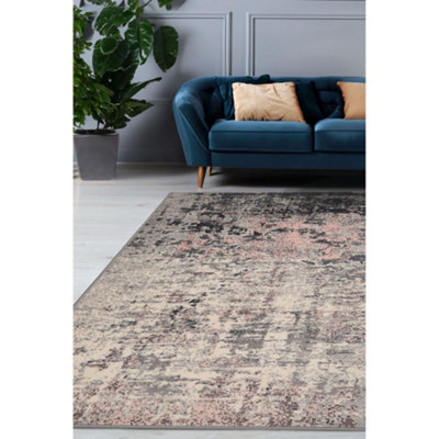 Melrose Abstract Faded Design Grey Pink Blended Colours Indoor Medium Area Rug 120x170cm